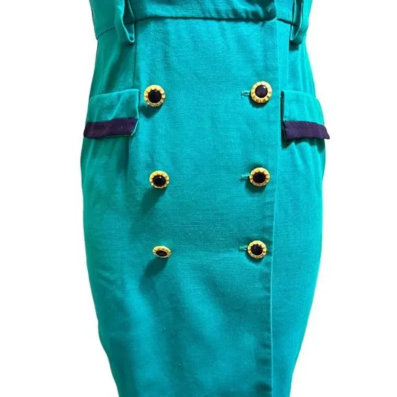 Vintage Green mini Pencil Dress 80s Button Up Sheath - Picture 3 of 8